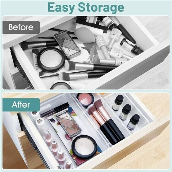 Clear Plastic Drawer Organizer Set Storage Bins Makeup Office Bathroom - Picture 5 of 7